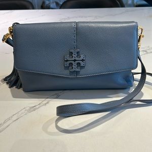 Tory Burch McGraw Foldover Crossbody Bag, dusty blue